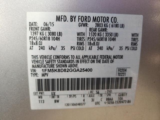 Photo 14 from auction – 2016 FORD EXPLORER X with VIN 1FM5K8D82GGA25400