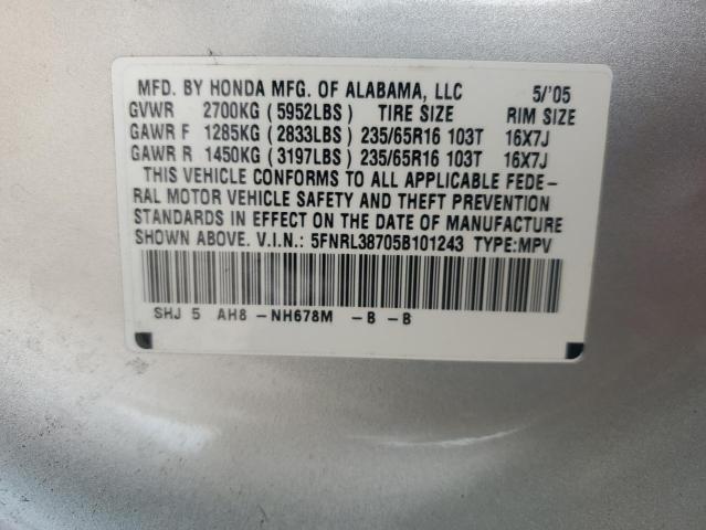 Photo 14 from auction – 2005 HONDA ODYSSEY EX with VIN 5FNRL38705B101243