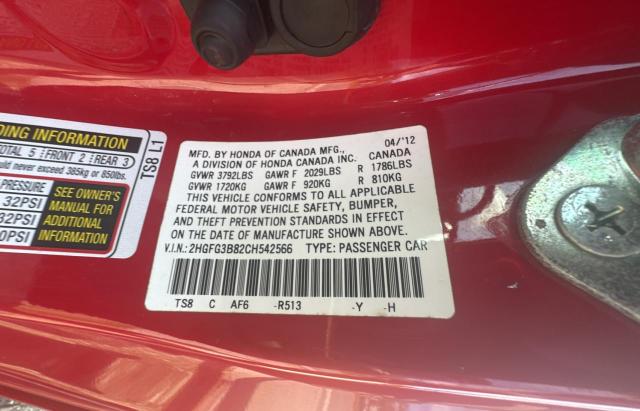 Photo 10 from auction – 2012 HONDA CIVIC EX with VIN 2HGFG3B82CH542566