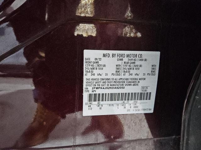 Photo 14 from auction – 2022 FORD EDGE SEL with VIN 2FMPK4J92NBA92050