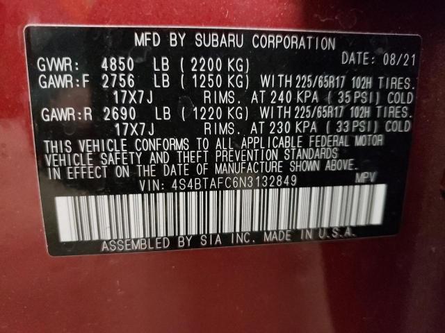 Zdjęcie 14 z aukcji – 2022 SUBARU OUTBACK PR z VIN 4S4BTAFC6N3132849