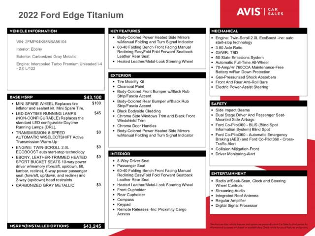 Photo 13 from auction – 2022 FORD EDGE TITAN with VIN 2FMPK4K98NBA56104