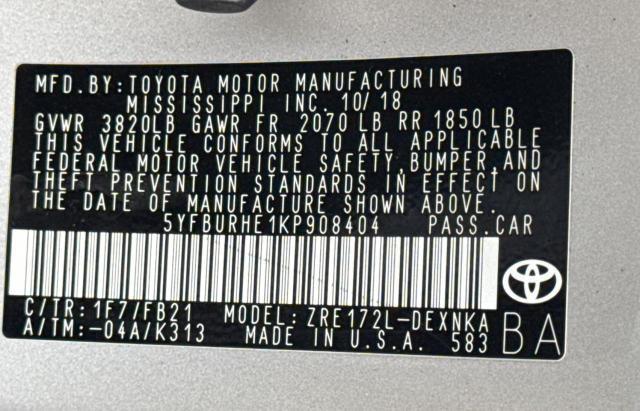 Photo 10 from auction – 2019 TOYOTA COROLLA L with VIN 5YFBURHE1KP908404