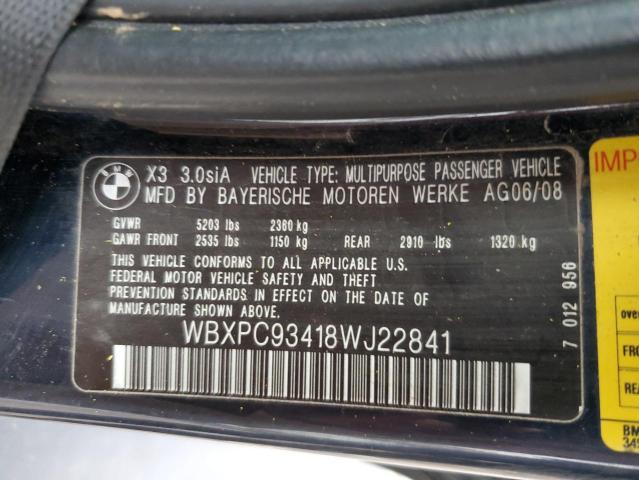 Photo 14 from auction – 2008 BMW X3 3.0SI with VIN WBXPC93418WJ22841