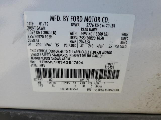 Photo 14 from auction – 2019 FORD EXPLORER L with VIN 1FM5K7F83KGB17504