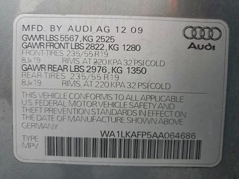 Photo 14 from auction – 2010 AUDI Q5 PREMIUM with VIN WA1LKAFP5AA064686