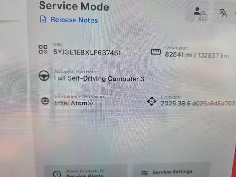 Photo 9 from auction – 2020 TESLA MODEL 3 with VIN 5YJ3E1EBXLF637451