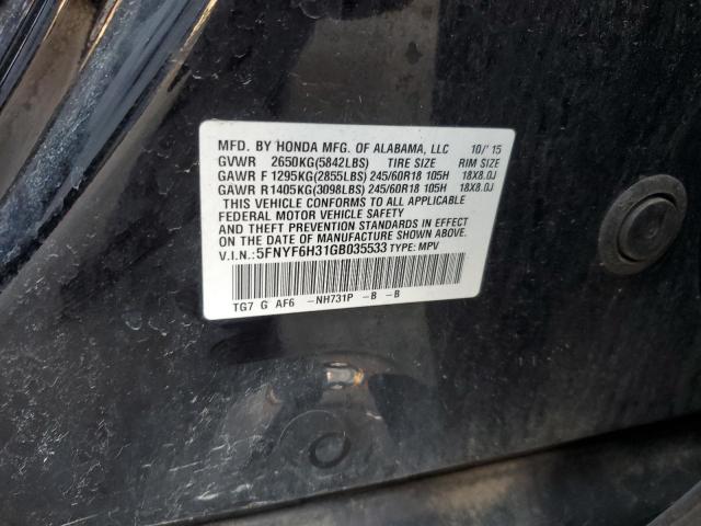Photo 14 from auction – 2016 HONDA PILOT EX with VIN 5FNYF6H31GB035533