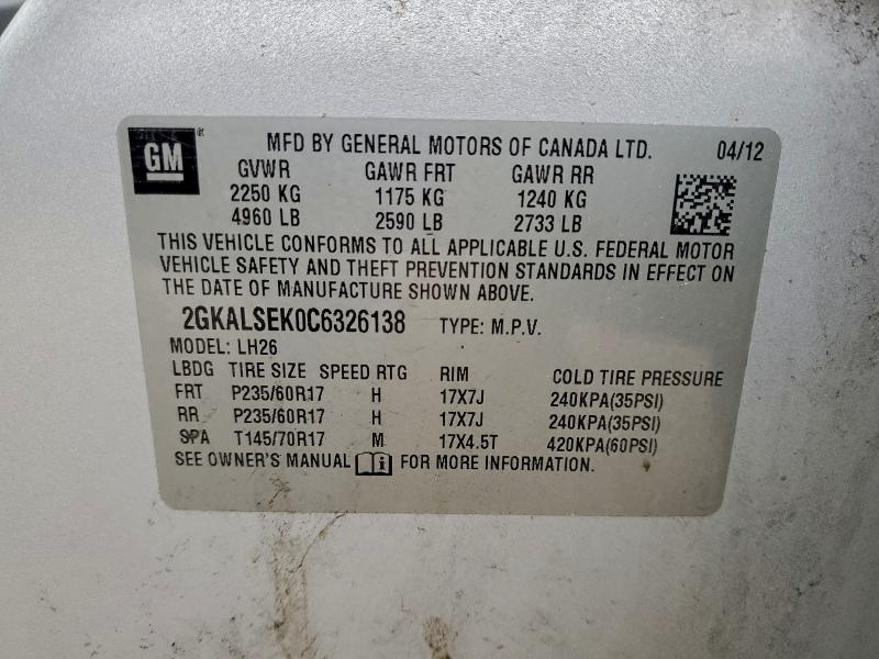 Photo 14 from auction – 2012 GMC TERRAIN SL with VIN 2GKALSEK0C6326138