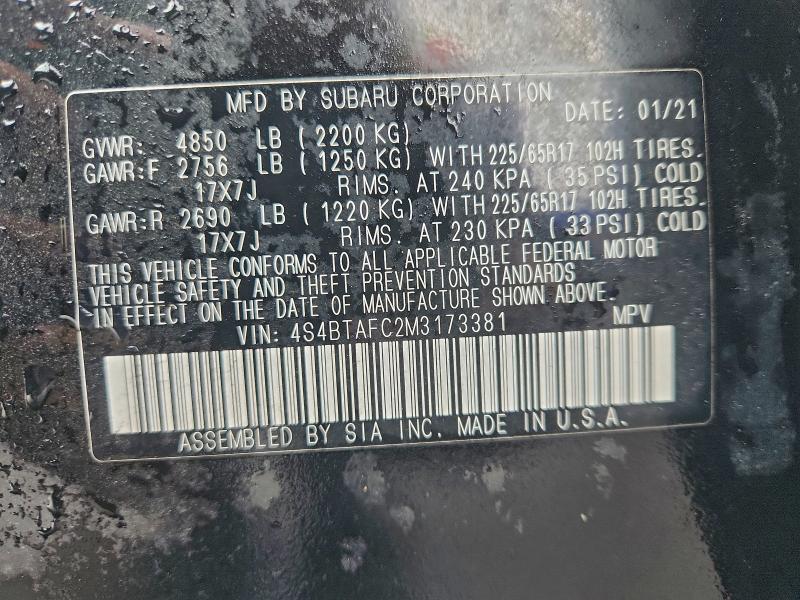 Photo 14 from auction – 2021 SUBARU OUTBACK PR with VIN 4S4BTAFC2M3173381