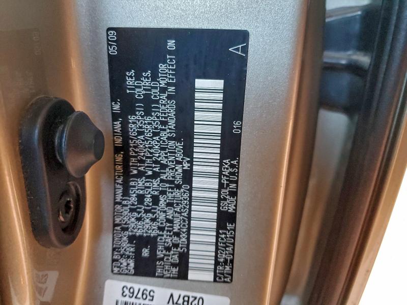 Photo 14 from auction – 2010 TOYOTA SIENNA CE with VIN 5TDKK4CC7AS293670