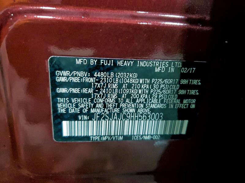 Photo 14 from auction – 2017 SUBARU FORESTER 2 with VIN JF2SJAJC9HH563003