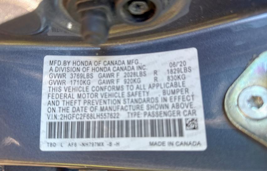 Photo 10 from auction – 2020 HONDA CIVIC LX with VIN 2HGFC2F68LH557622