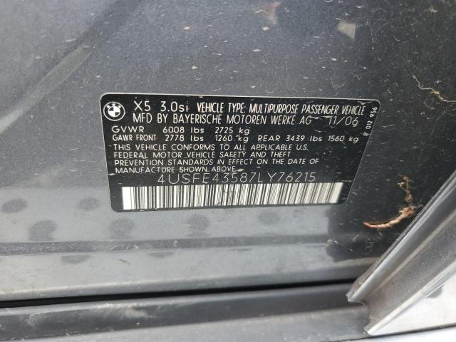 Photo 14 from auction – 2007 BMW X5 3.0I with VIN 4USFE43587LY76215