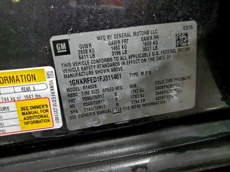 Photo 14 from auction – 2015 CHEVROLET TRAVERSE L with VIN 1GNKRFED1FJ311461