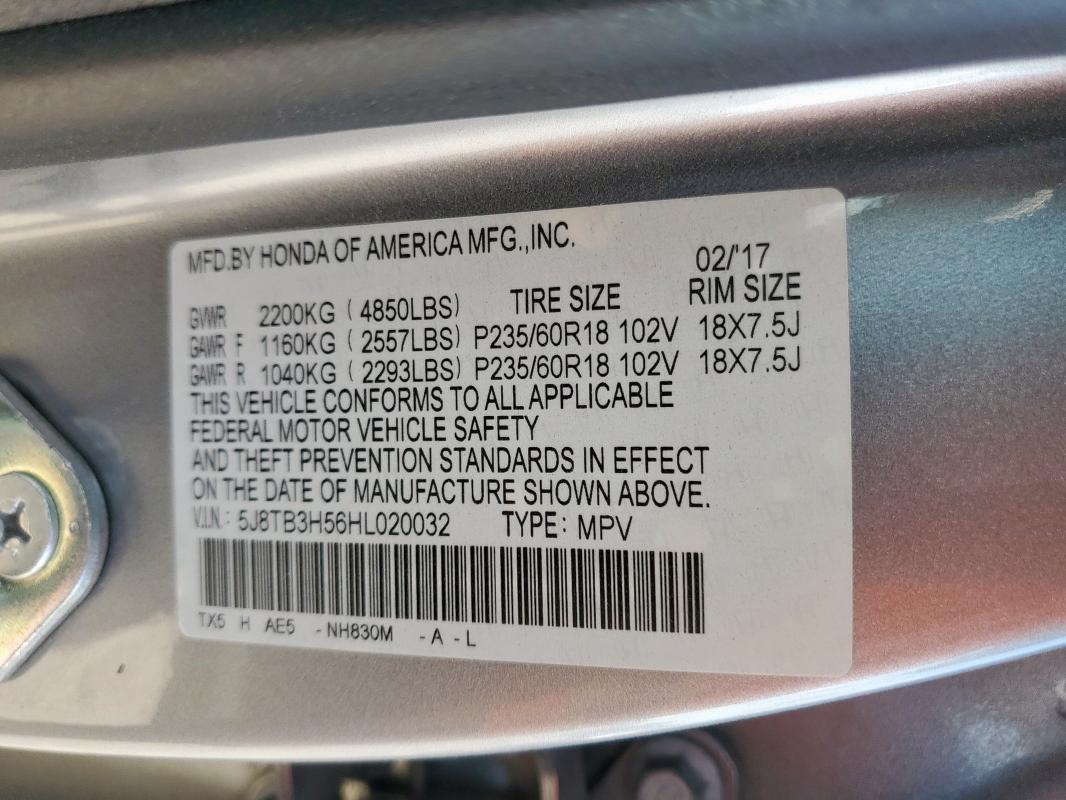 Photo 14 from auction – 2017 ACURA RDX TECHNO with VIN 5J8TB3H56HL020032