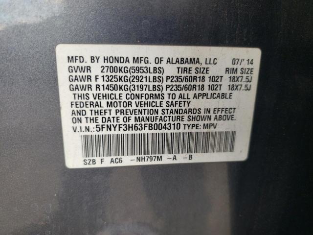 Photo 14 from auction – 2015 HONDA PILOT EXL with VIN 5FNYF3H63FB004310