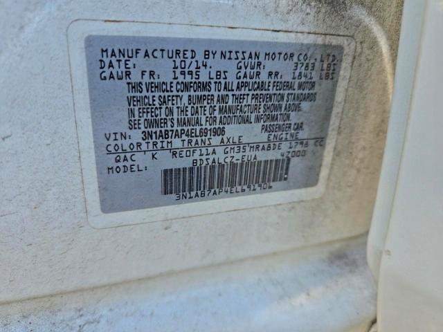 Photo 10 from auction – 2014 NISSAN SENTRA S with VIN 3N1AB7AP4EL691906