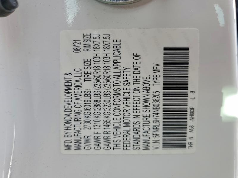 Photo 14 from auction – 2022 HONDA ODYSSEY with VIN 5FNRL6H74NB036205
