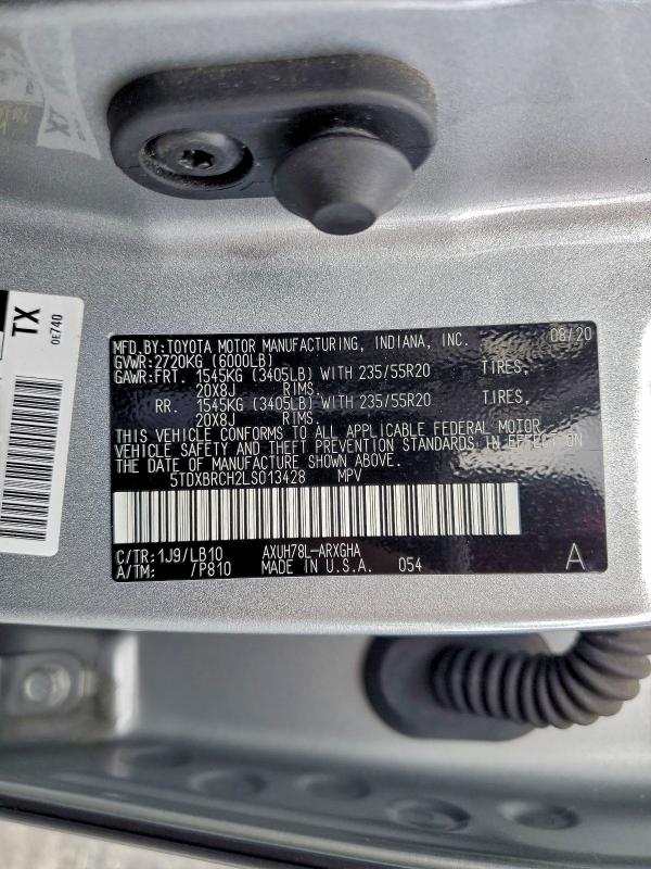 Photo 14 from auction – 2020 TOYOTA HIGHLANDER with VIN 5TDXBRCH2LS013428