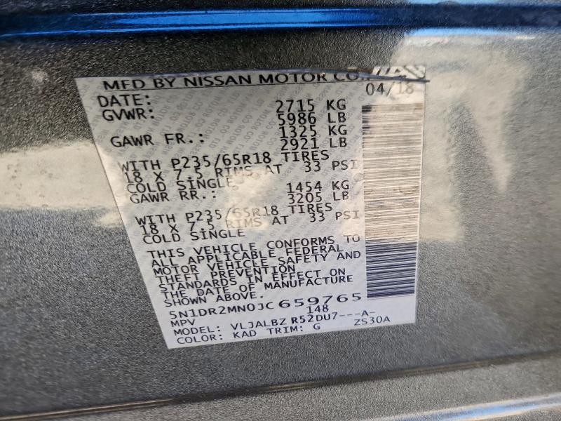 Photo 14 from auction – 2018 NISSAN PATHFINDER with VIN 5N1DR2MN0JC659765