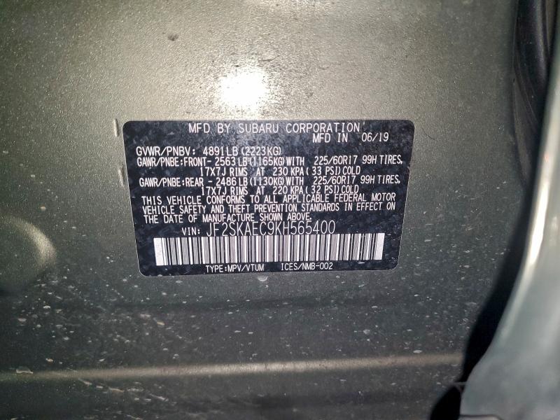 Photo 14 from auction – 2019 SUBARU FORESTER P with VIN JF2SKAEC9KH565400