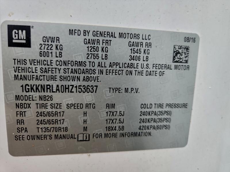 Photo 14 from auction – 2017 GMC ACADIA SLE with VIN 1GKKNRLA0HZ153637