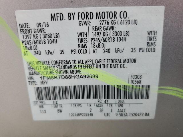 Zdjęcie 14 z aukcji – 2017 FORD EXPLORER X z VIN 1FM5K7D88HGA92689