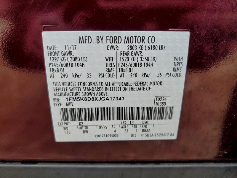 Фото 14 с аукциона – 2018 FORD EXPLORER X с VIN 1FM5K8D8XJGA17343
