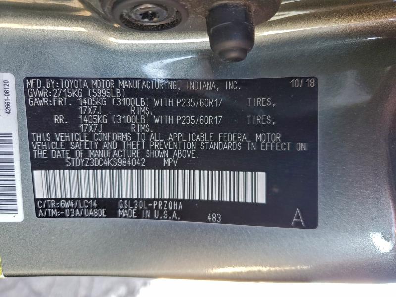 Photo 14 from auction – 2019 TOYOTA SIENNA XLE with VIN 5TDYZ3DC4KS984042