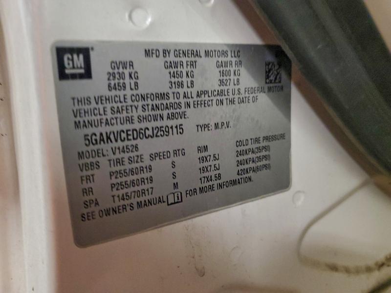 Photo 14 from auction – 2012 BUICK ENCLAVE with VIN 5GAKVCED6CJ259115