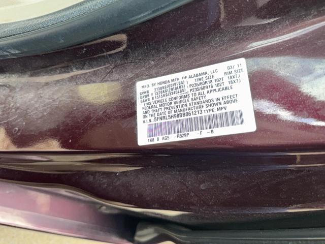 Photo 10 from auction – 2011 HONDA ODYSSEY TO with VIN 5FNRL5H98BB061213