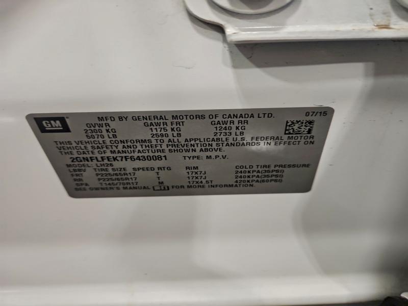 Photo 14 from auction – 2015 CHEVROLET EQUINOX LT with VIN 2GNFLFEK7F6430081