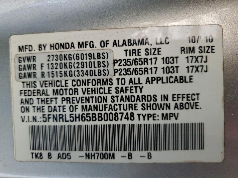 Photo 14 from auction – 2011 HONDA ODYSSEY EX with VIN 5FNRL5H65BB008748