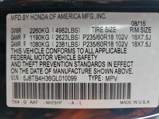 Photo 14 from auction – 2016 ACURA RDX with VIN 5J8TB4H36GL010099