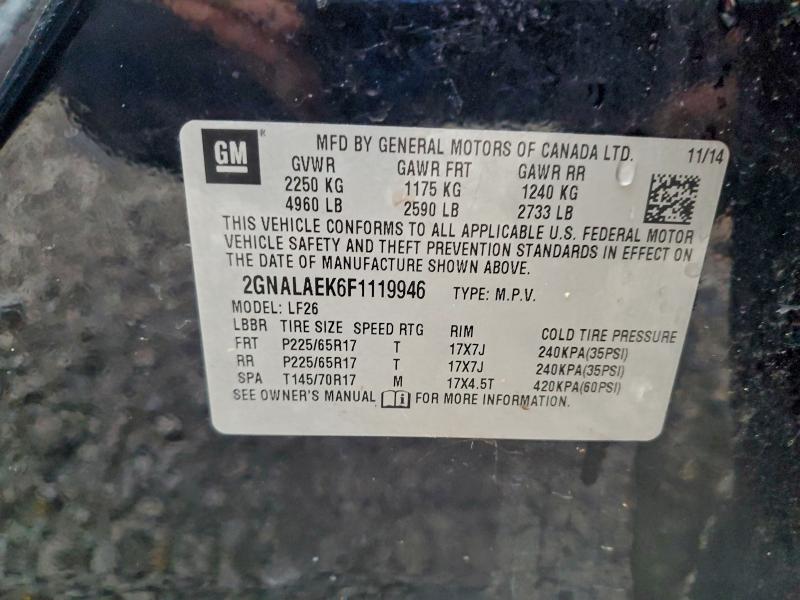Photo 14 from auction – 2015 CHEVROLET EQUINOX LS with VIN 2GNALAEK6F1119946
