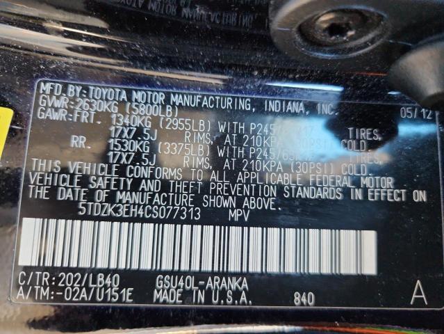 Photo 14 from auction – 2012 TOYOTA HIGHLANDER with VIN 5TDZK3EH4CS077313