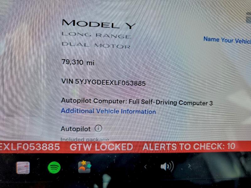 Photo 9 from auction – 2020 TESLA MODEL Y with VIN 5YJYGDEEXLF053885