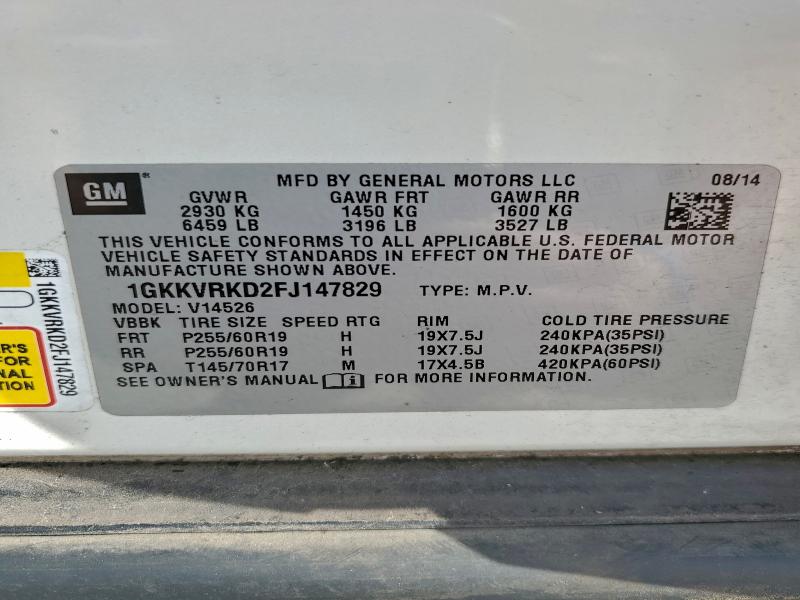 Photo 14 from auction – 2015 GMC ACADIA SLT with VIN 1GKKVRKD2FJ147829