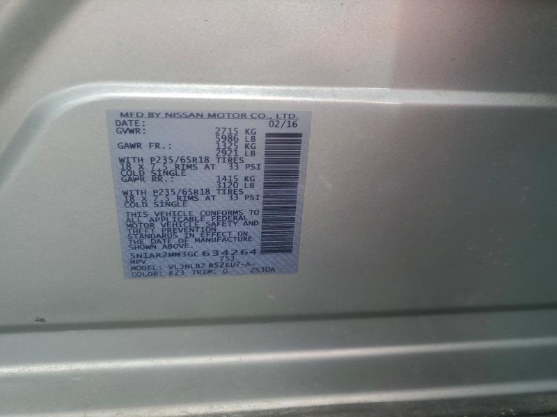 Photo 14 from auction – 2016 NISSAN PATHFINDER with VIN 5N1AR2MM3GC634264