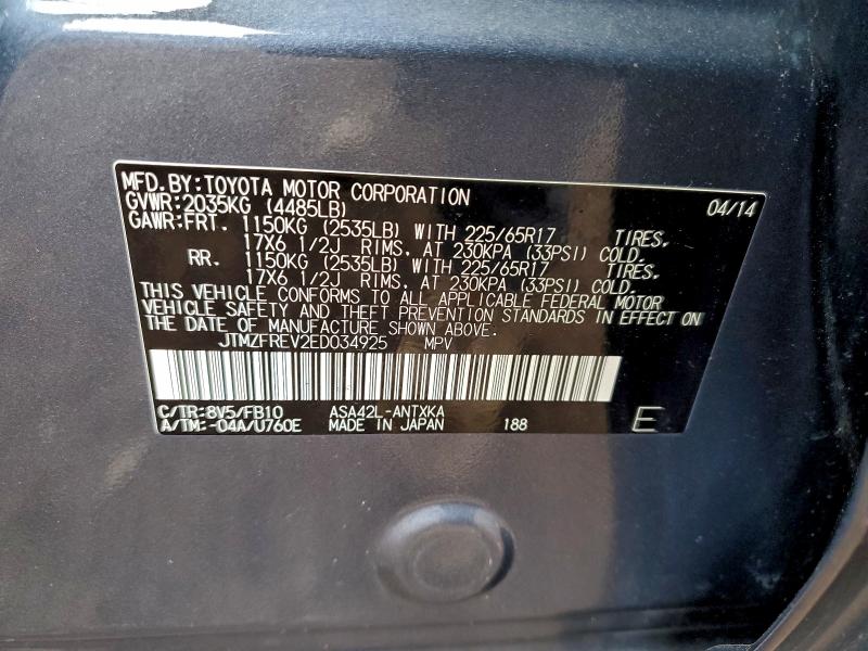 Photo 14 from auction – 2014 TOYOTA RAV4 LE with VIN JTMZFREV2ED034925