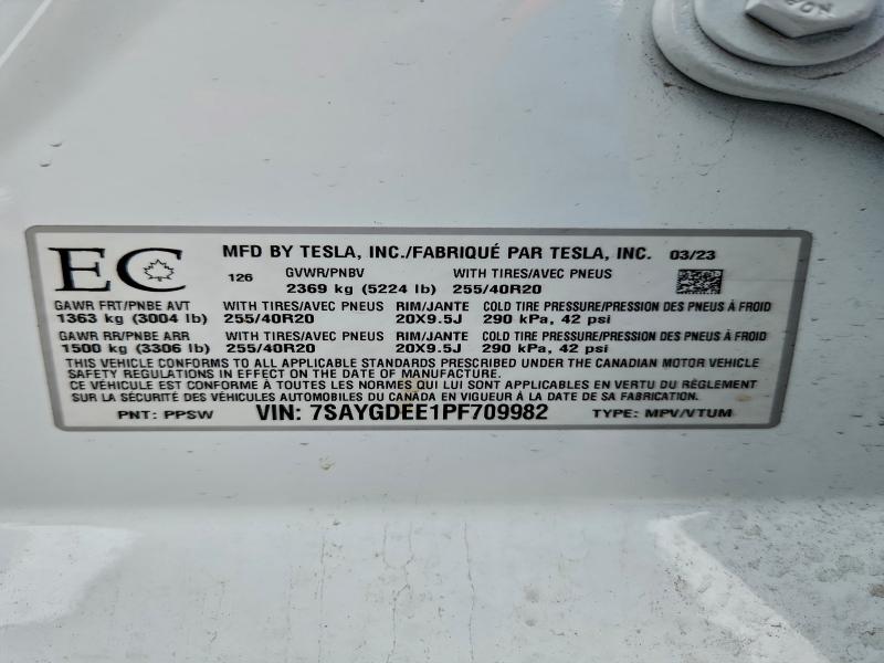 Photo 14 from auction – 2023 TESLA MODEL Y with VIN 7SAYGDEE1PF709982