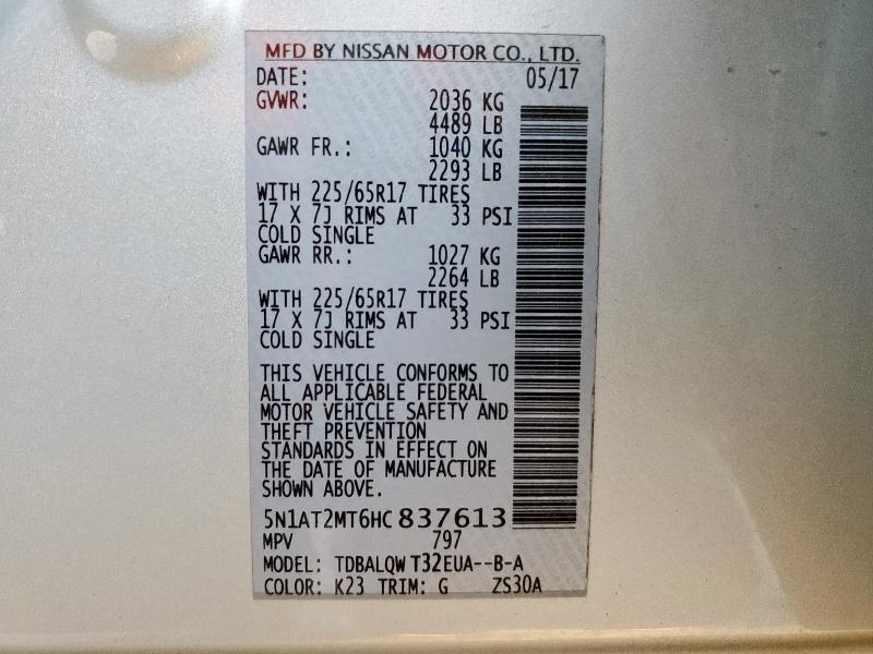 Photo 14 from auction – 2017 NISSAN ROGUE with VIN 5N1AT2MT6HC837613