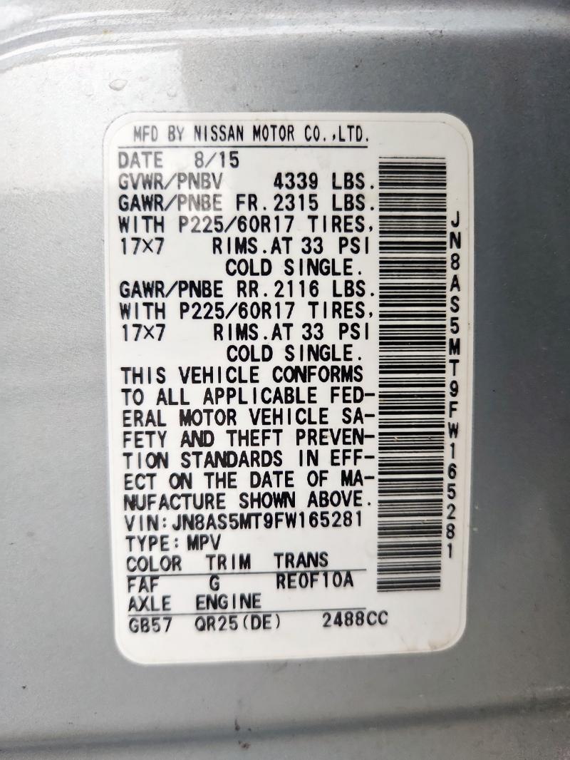 Photo 14 from auction – 2015 NISSAN ROGUE SELE with VIN JN8AS5MT9FW165281