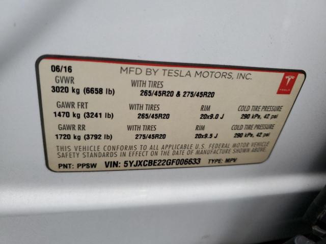 Photo 14 from auction – 2016 TESLA MODEL X with VIN 5YJXCBE22GF006633