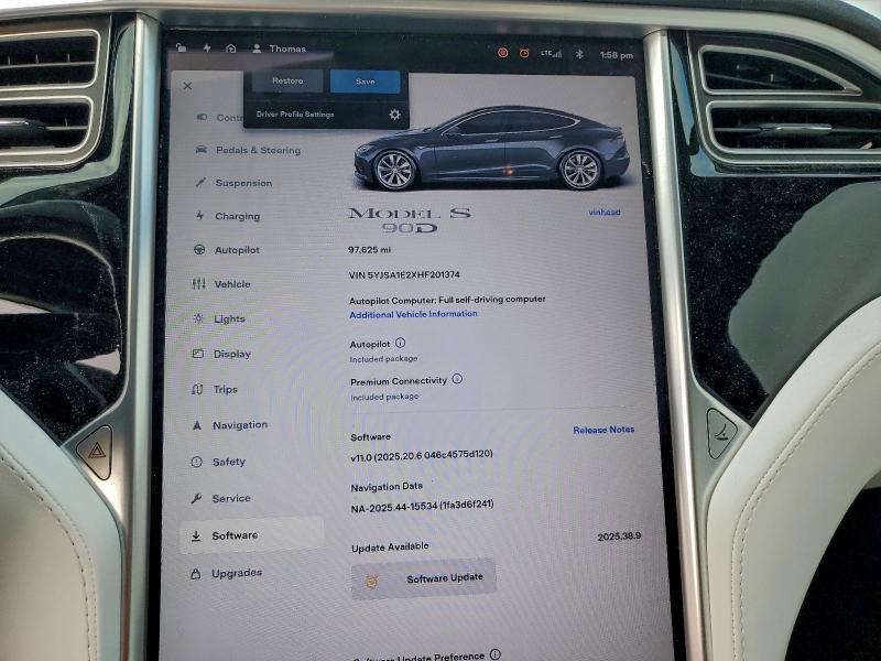 Photo 9 from auction – 2017 TESLA MODEL S with VIN 5YJSA1E2XHF201374
