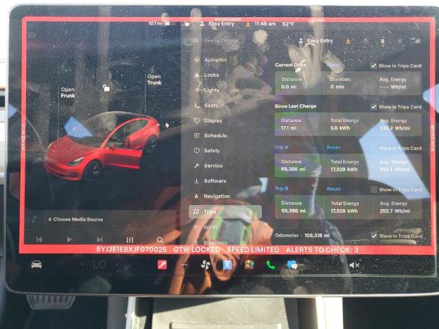 Photo 9 from auction – 2018 TESLA MODEL 3 with VIN 5YJ3E1EBXJF070025