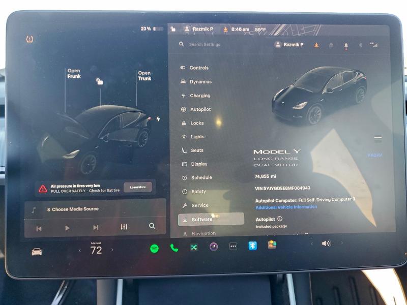 Photo 9 from auction – 2021 TESLA MODEL Y with VIN 5YJYGDEE8MF084943