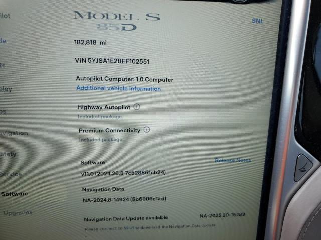 Photo 9 from auction – 2015 TESLA MODEL S with VIN 5YJSA1E28FF102551