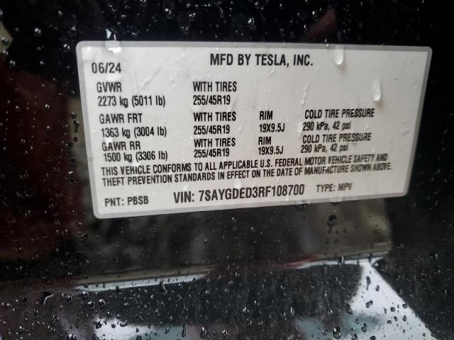 Photo 14 from auction – 2024 TESLA MODEL Y with VIN 7SAYGDED3RF108700